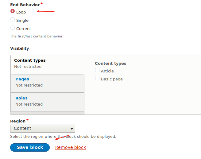 Leave the default End Behavior. Click Save Block
