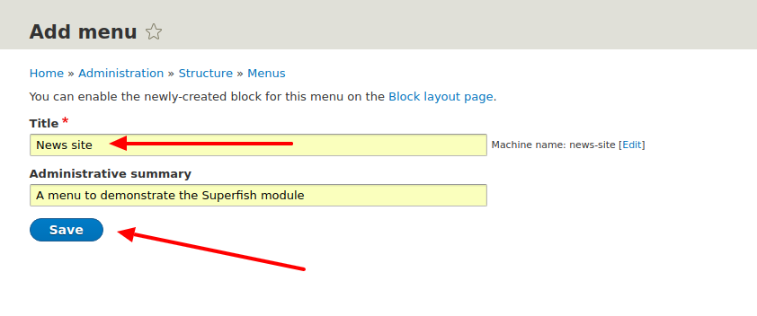 Add site title and click Save