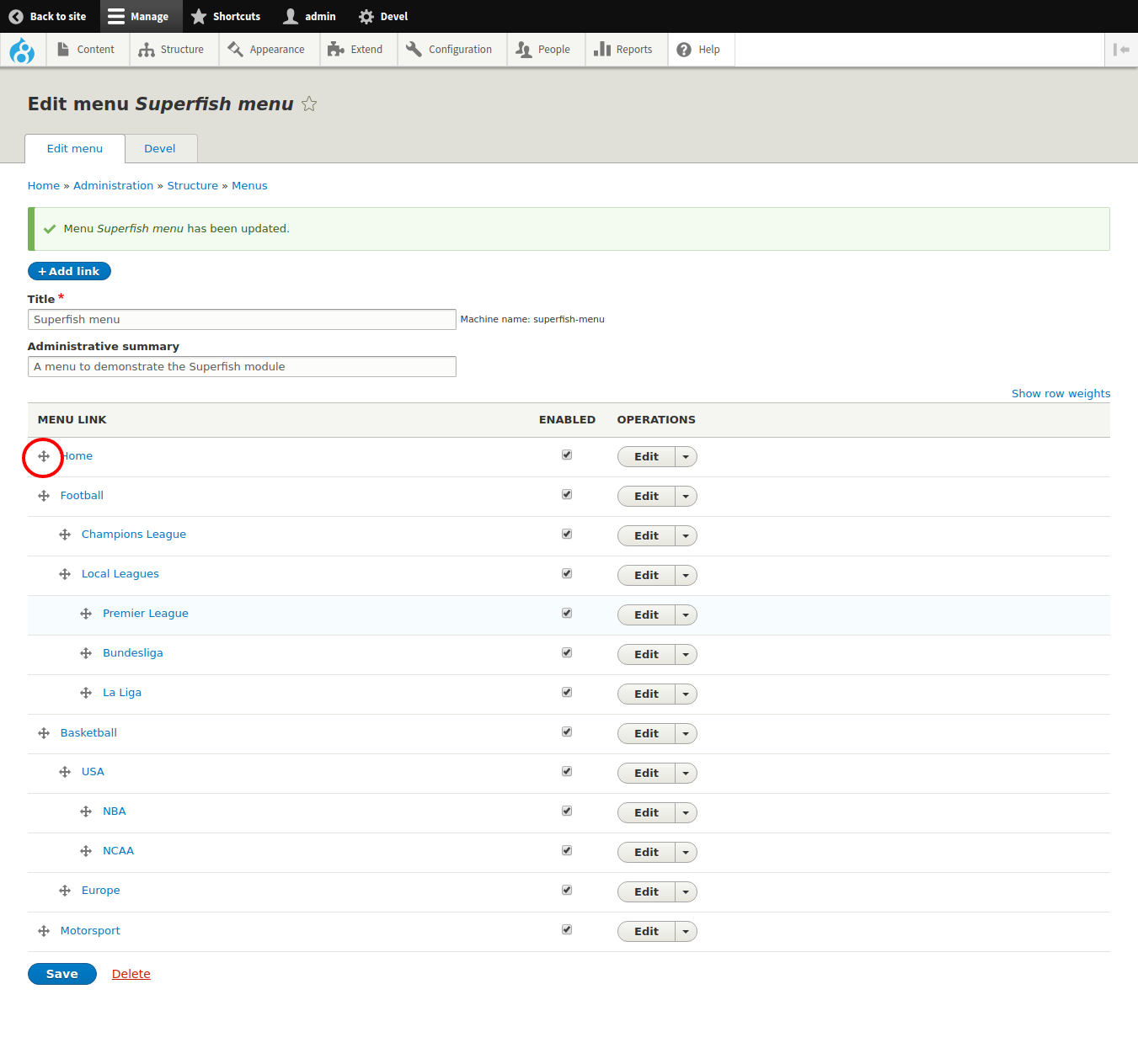 Match the menu structure and click Save