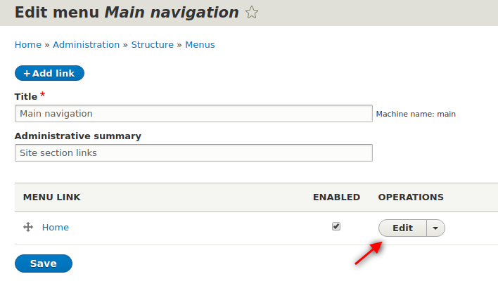 Edit menu Main Navigation