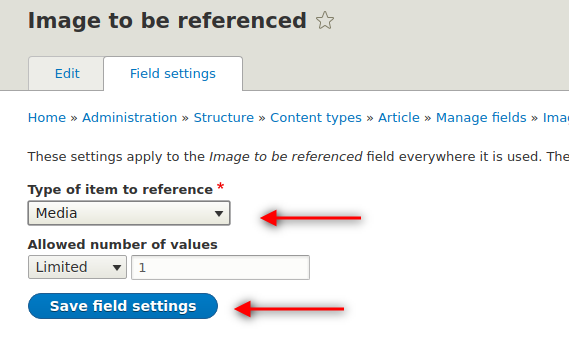Click Save field settings
