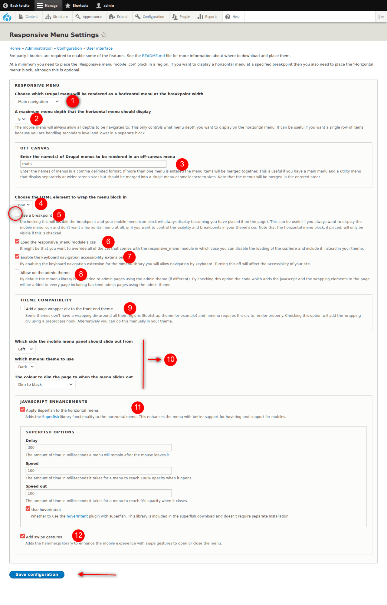 select options click save configuration