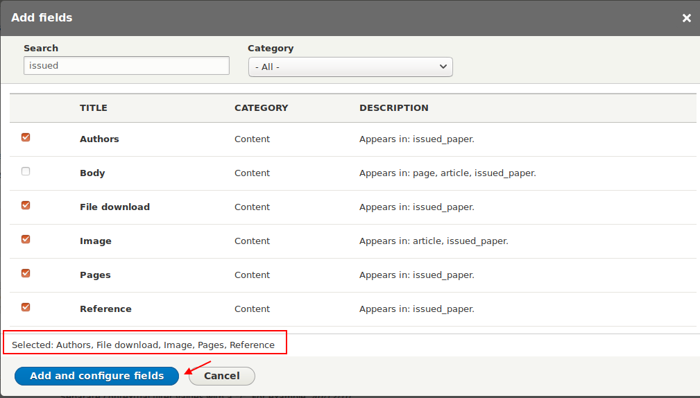 Click Add and configure fields