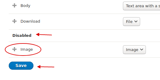 Drag the Image field to the Disabled section