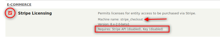 Check the Stripe Licensing check box