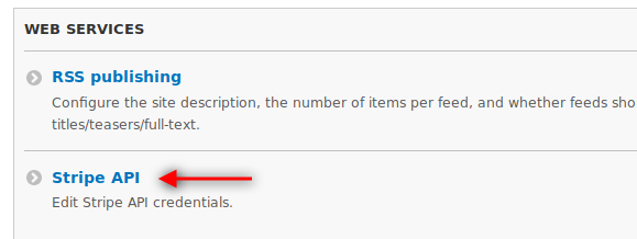 Click Configuration then Web Services then Stripe API