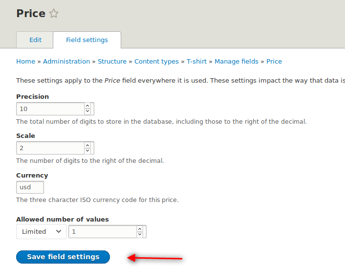 Click Save field settings