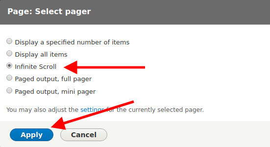 Select Infinite scroll and Click Apply