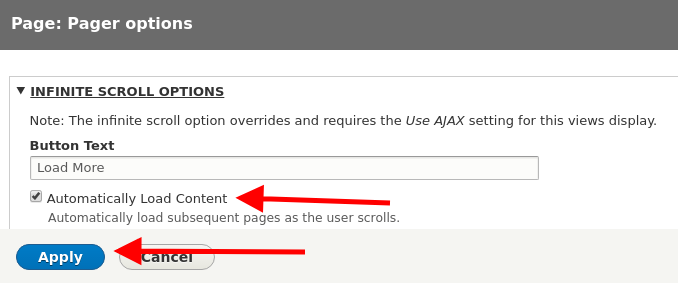 Mark Automatic load content and click Apply