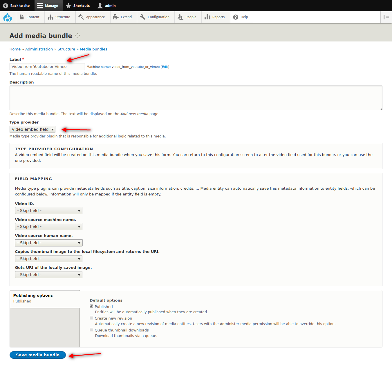 Add media bundle details click save media bundle