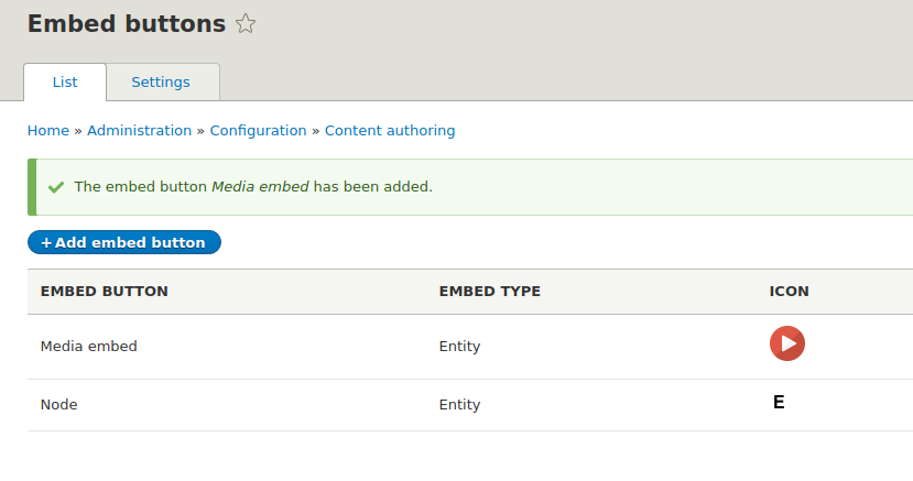 Media embed button added message