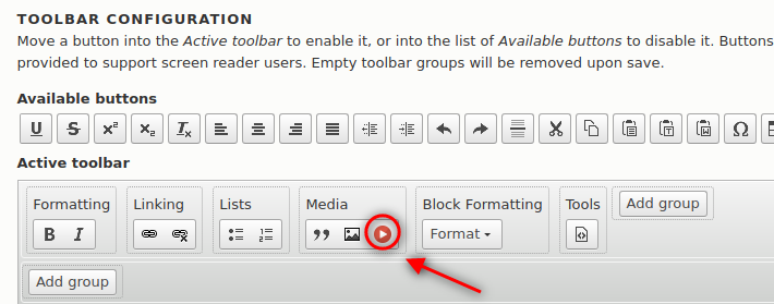 Drag embed button to active toolbar