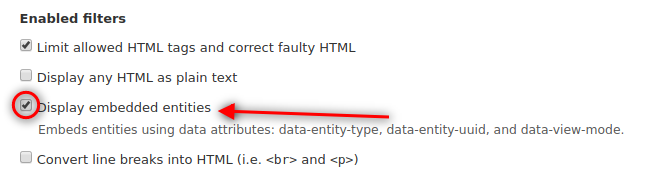 Click display embedded entities filter