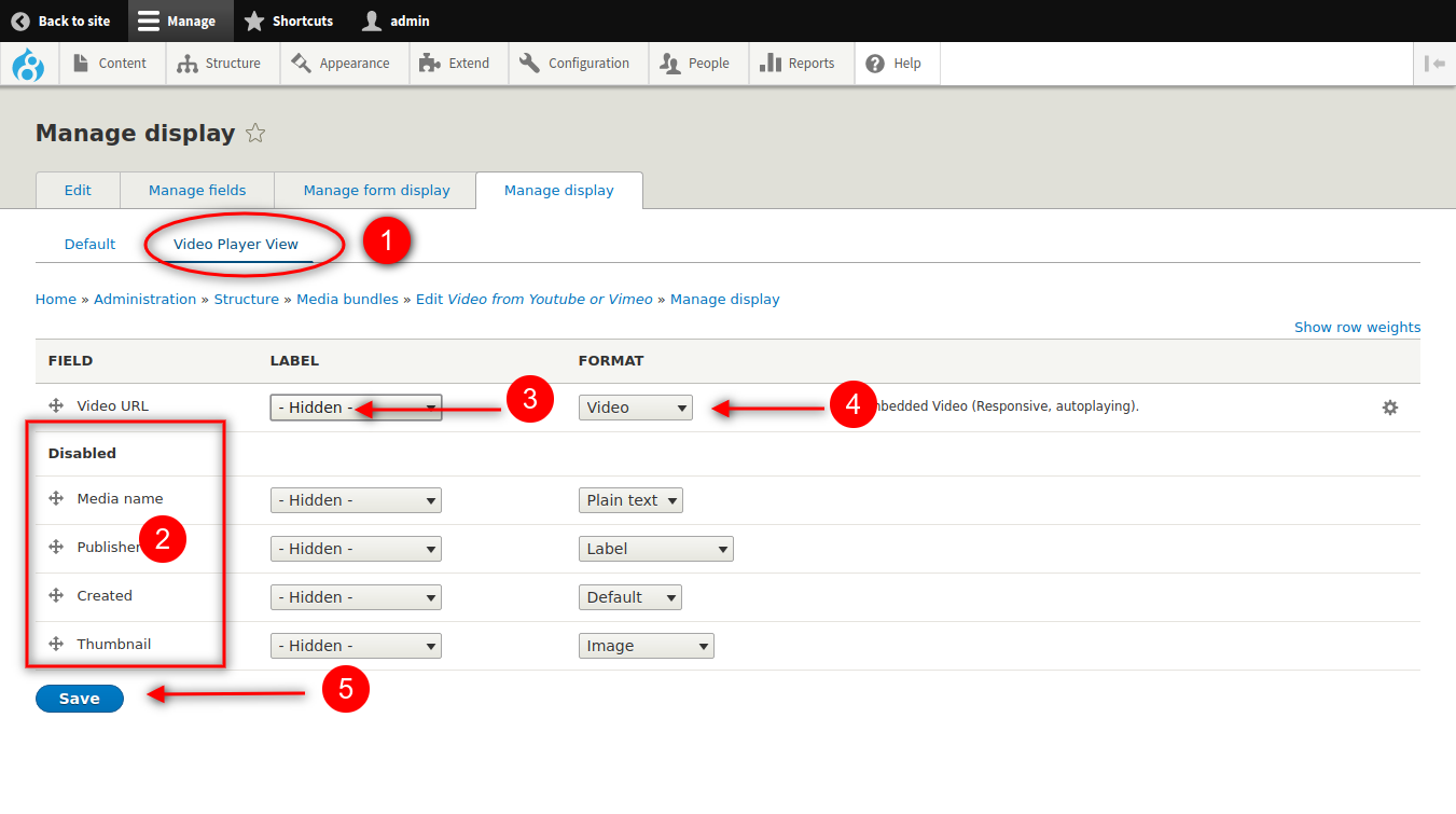 Manage display click save