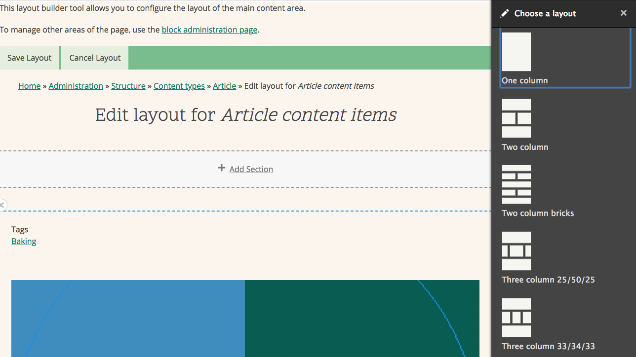 choose a layout in Drupal 8.6