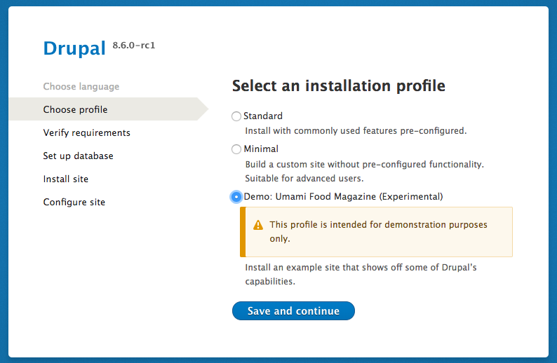 choose umami in Drupal 8.6