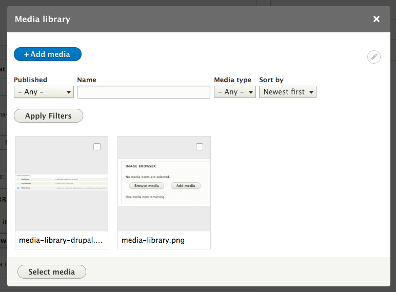 media library with images