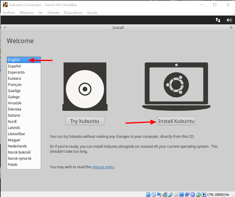 14 select language click install xubuntu