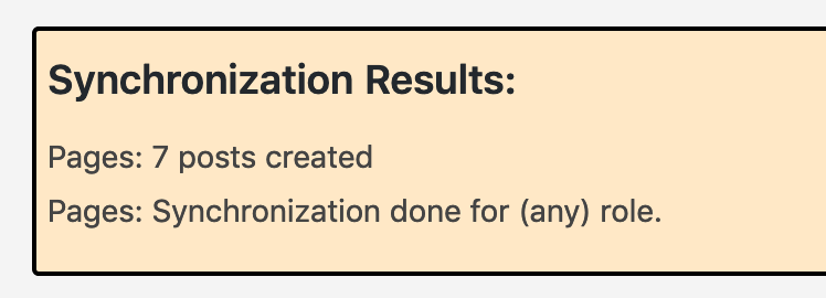 sync success message