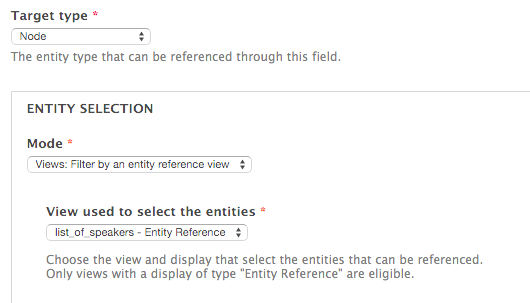 Settings for an Entity Reference field