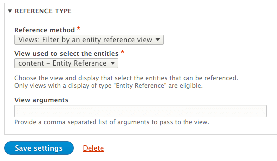 The setting Views: Filter by an entity reference view