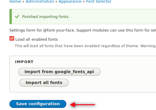Drupal webfonts save configurations