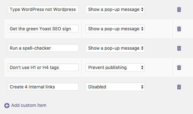 content checklist extra choices