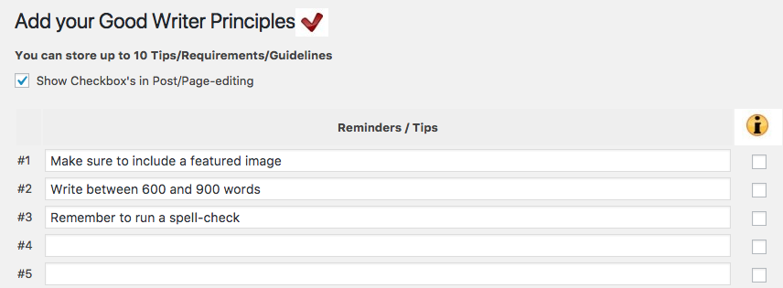 good writer checkify plugin settings
