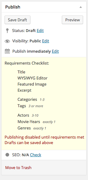 requirements checklist plugin options
