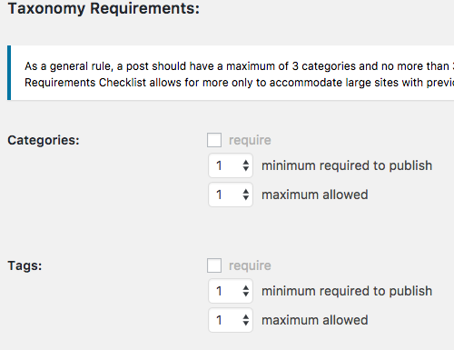 requirements checklist posts taxonomy